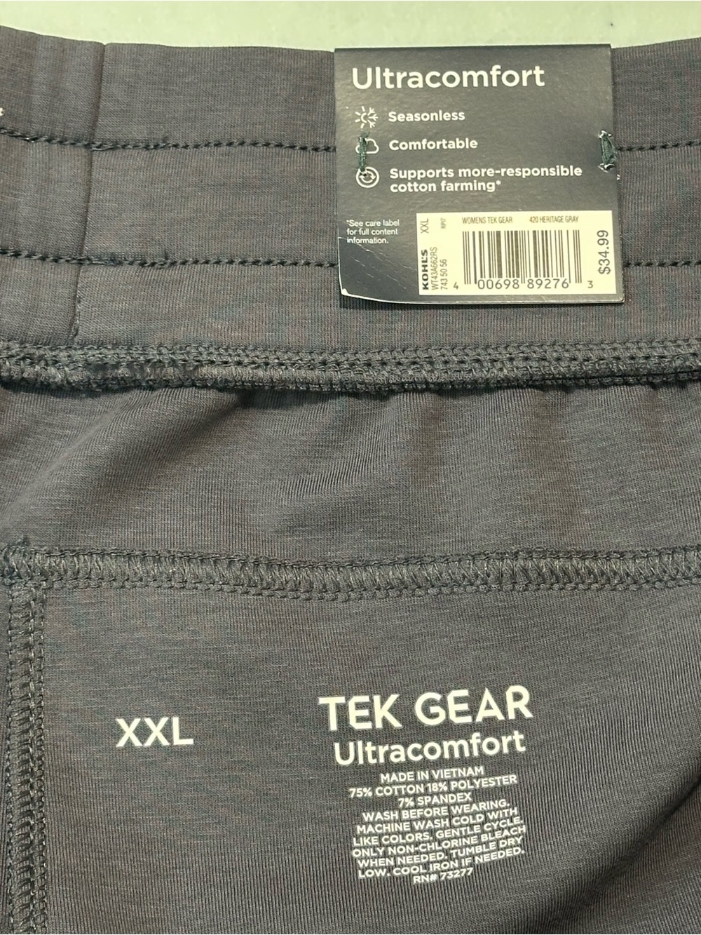NWT Tek Gear Ultracomfort High-Rise Tapered Joggers Gray Size XXL - Picture 4 of 4